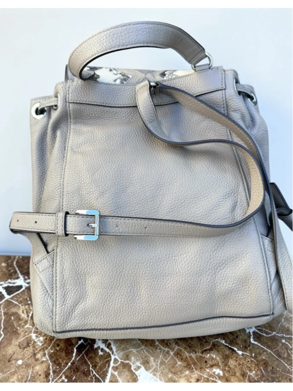 NWT Michael Kors Riley Large Pebble Leather Backpack Grey Geometric Patchwork